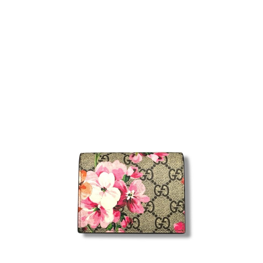 Gucci Supreme Monogram Blooms Card Case Wallet Beige Multicolor Dry Rose