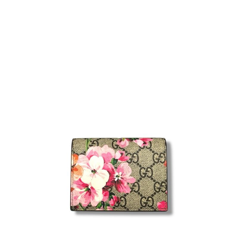 Gucci Supreme Monogram Blooms Card Case Wallet Beige Multicolor Dry Rose