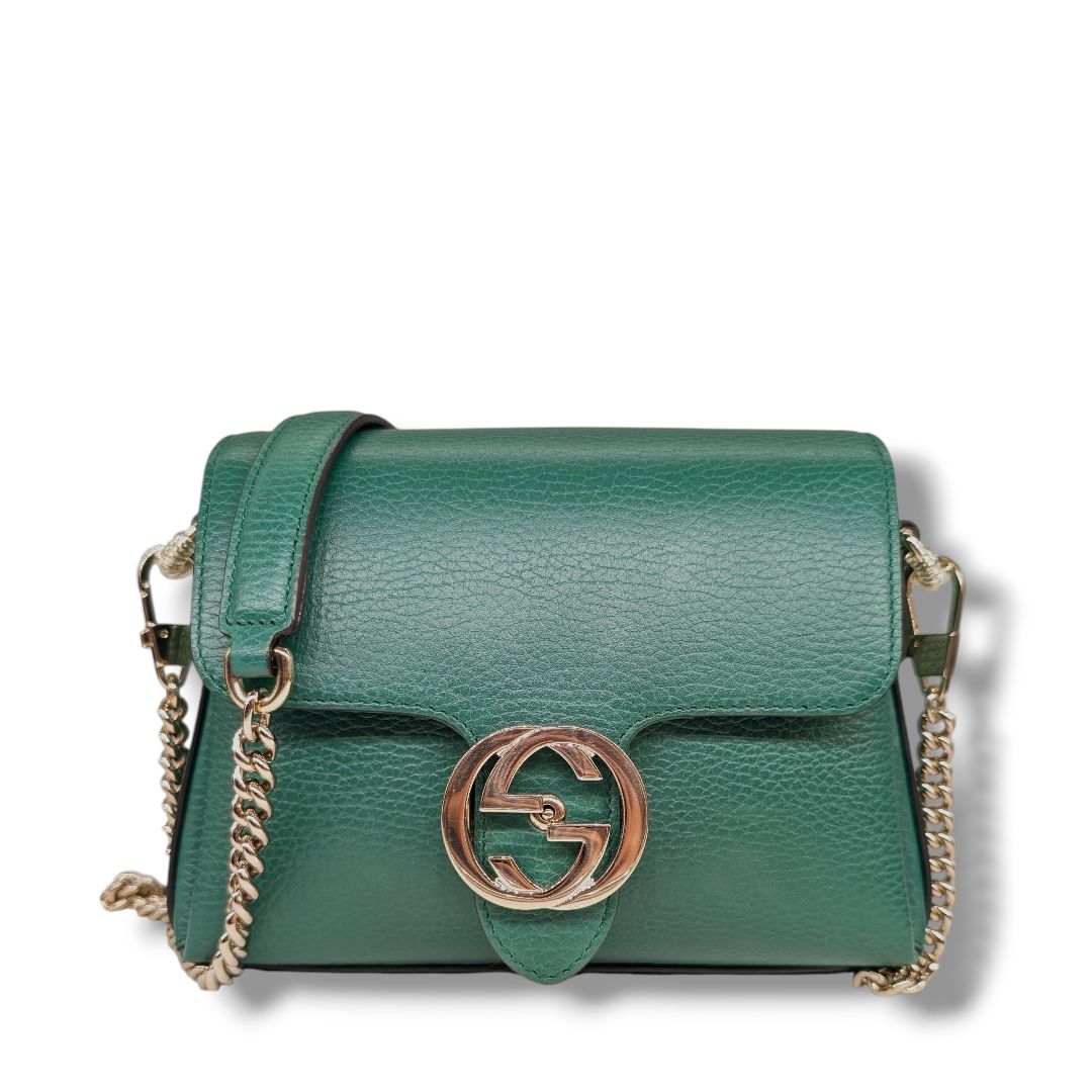 Gucci Dollar Calfskin Interlocking G Crossbody Bag (Emerald)