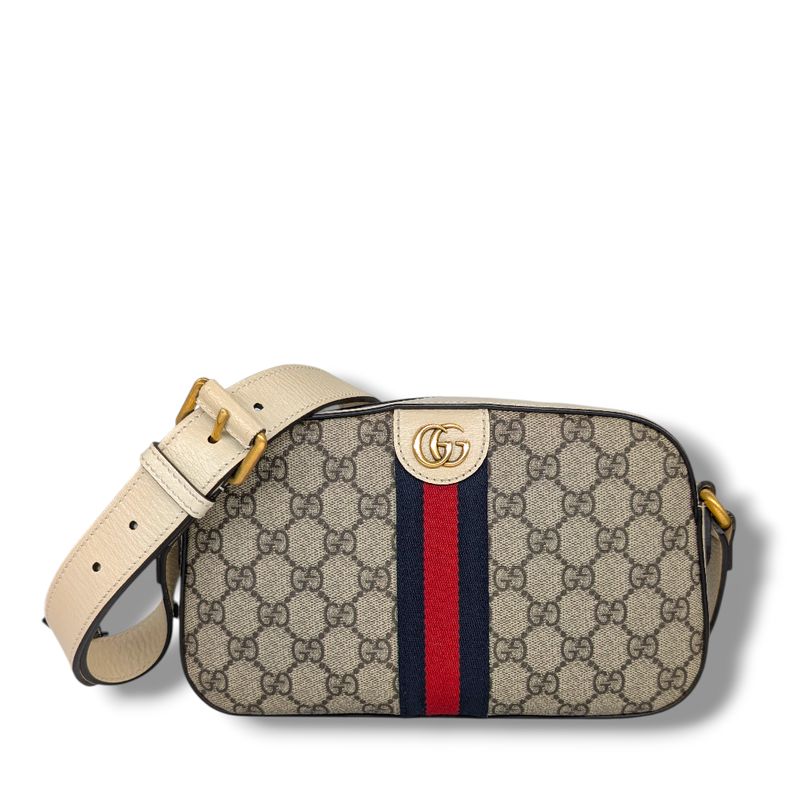 Gucci GG Supreme Textured Calfskin Web Ophidia Crossbody Camera Bag