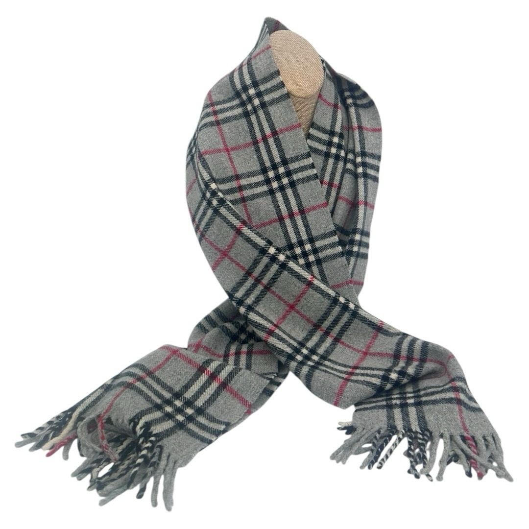 Burberrys Grey Check Scarf