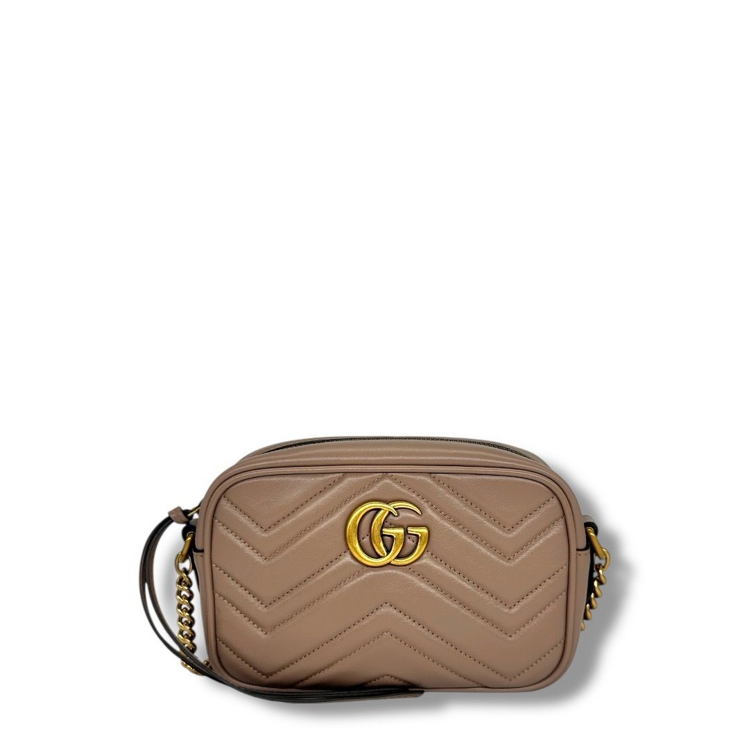 Gucci Calfskin Matelasse Mini GG Marmont Chain Bag.