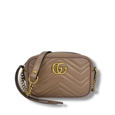 Gucci Calfskin Matelasse Mini GG Marmont Chain Bag.