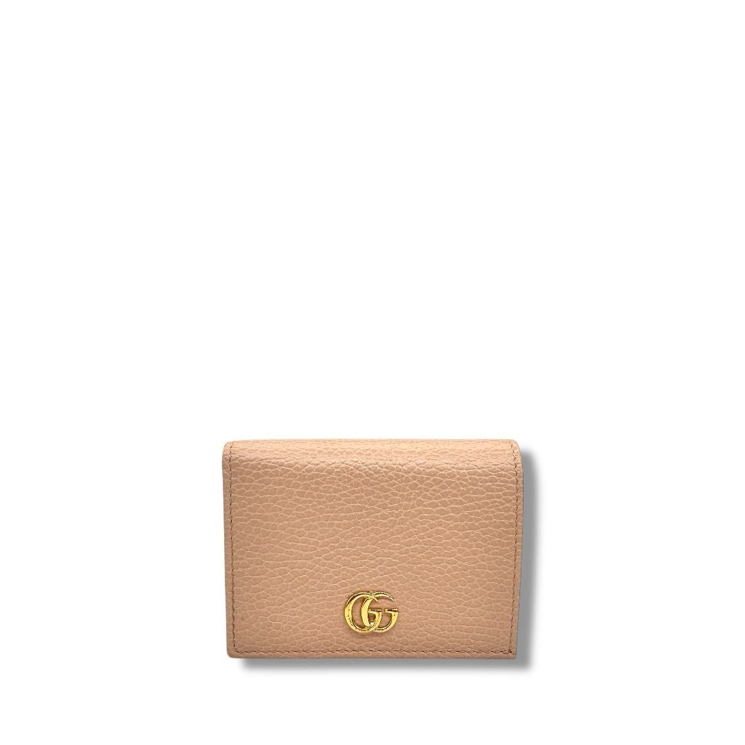 Gucci Marmont Grained Leather Compact Wallet Pink