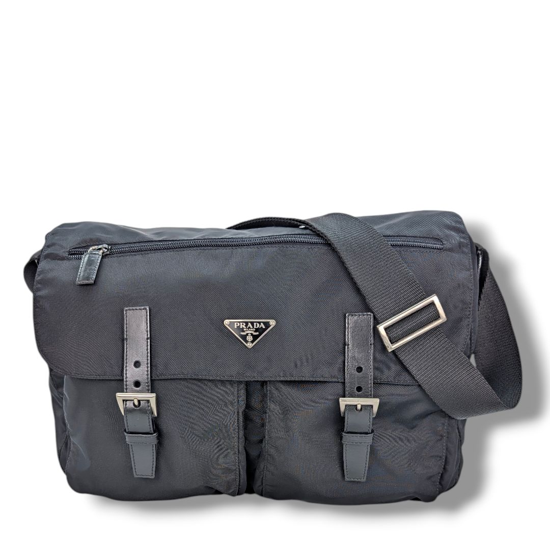 Prada Tessuto Nylon Saffiano Vela Messenger Bag