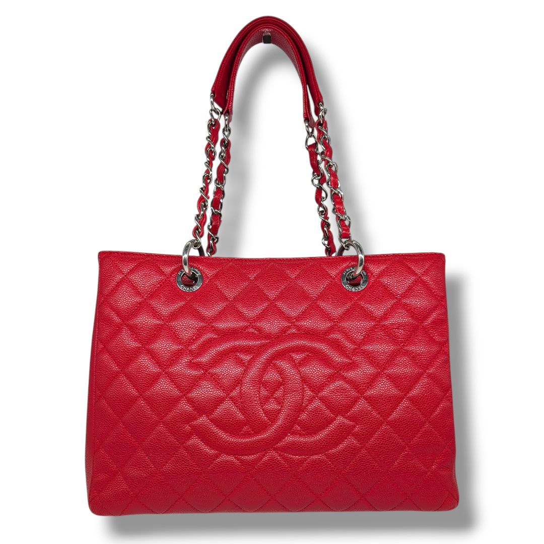 Chanel Red Quilted Caviar Grand Shopping Tote