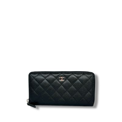 Chanel Black Quilted Caviar Zip Around Wallet