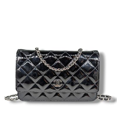 Chanel Patent Quilted Wallet On Chain