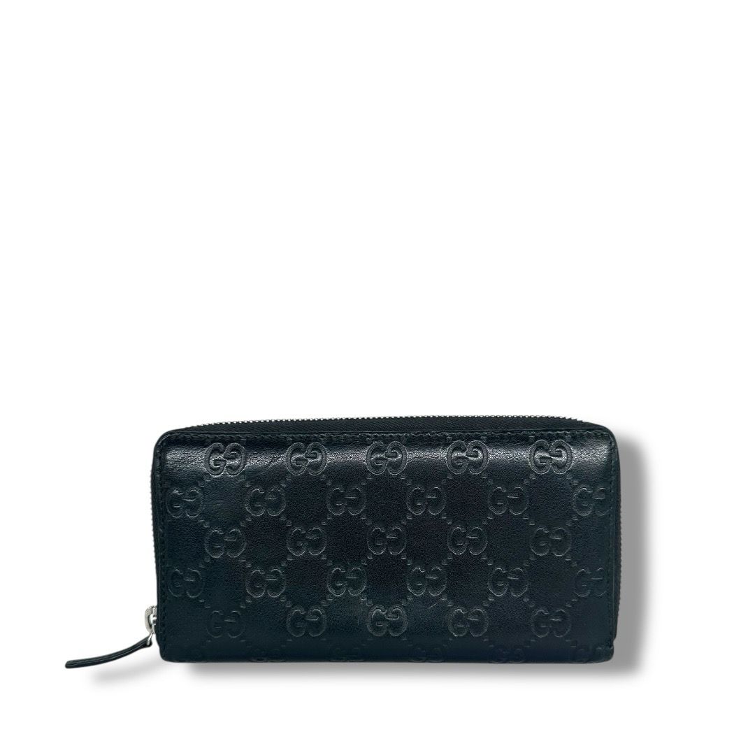 Gucci Black Guccissima Signature Zip Around Wallet