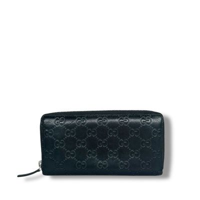 Gucci Black Guccissima Signature Zip Around Wallet