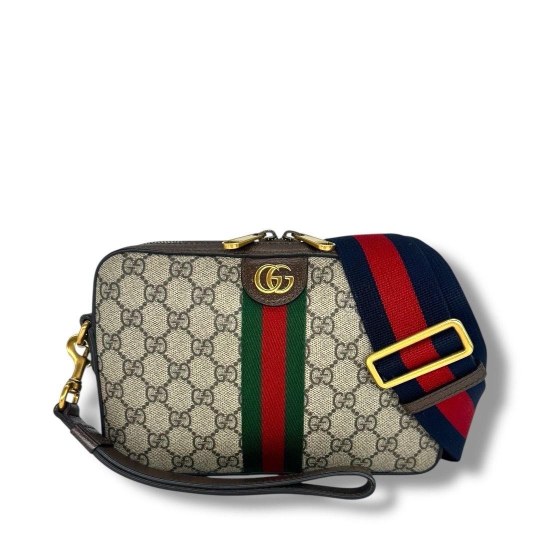 Gucci GG Supreme Monogram Web Ophidia Wristlet Shoulder Bag