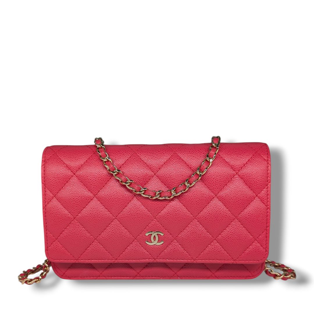 Chanel Pink Caviar Quilted Wallet On Chain.