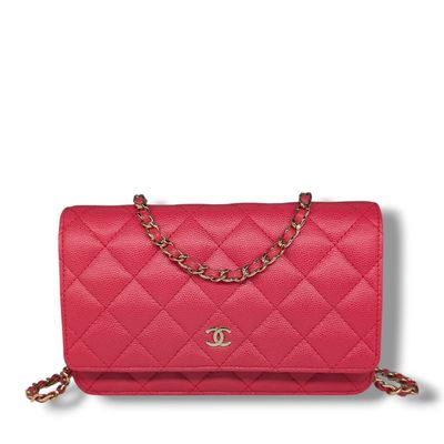 Chanel Pink Caviar Quilted Wallet On Chain.