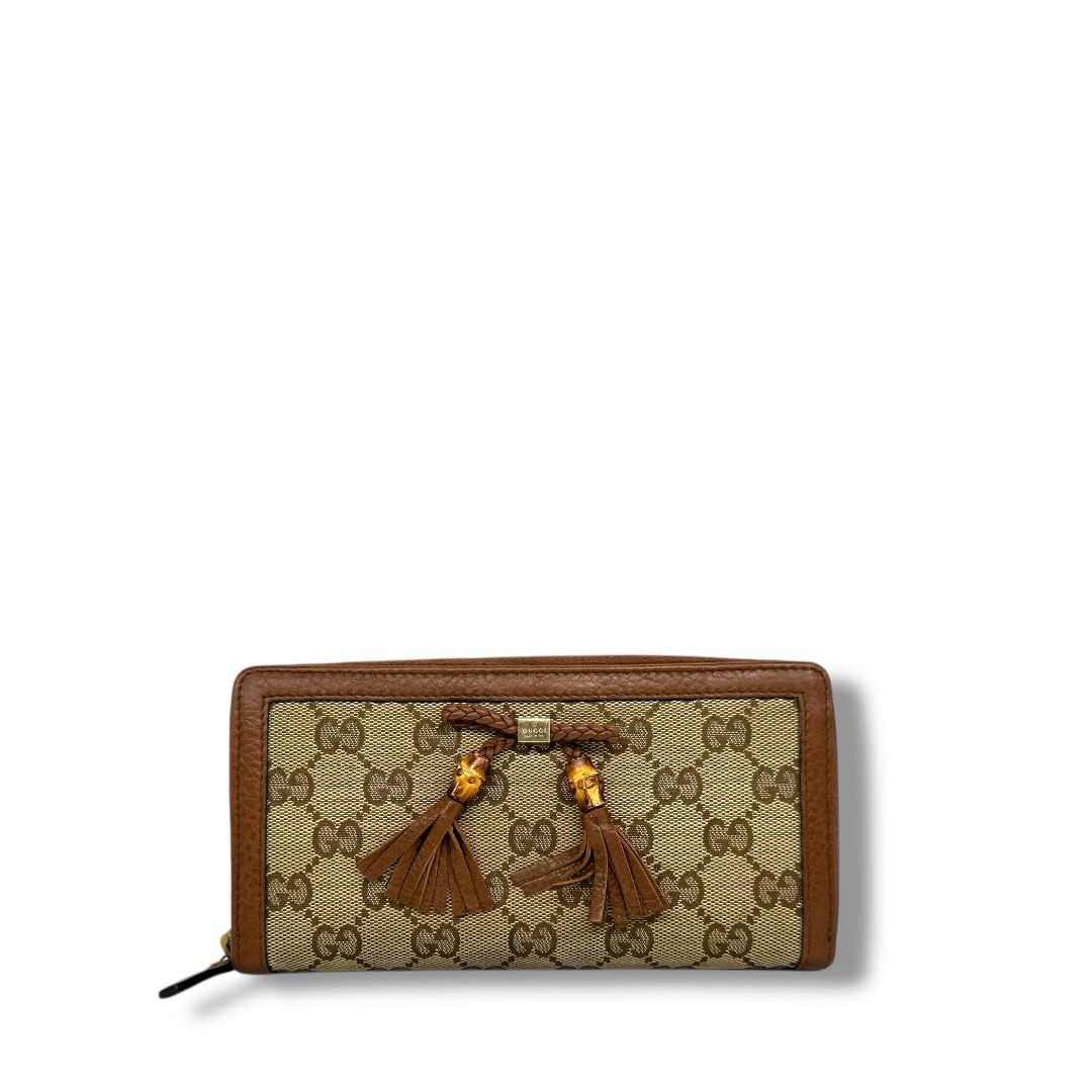 Gucci GG Canvas Bamboo Tassel Zip Around Wallet