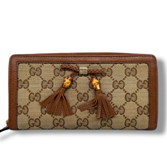 Gucci GG Canvas Bamboo Tassel Zip Around Wallet
