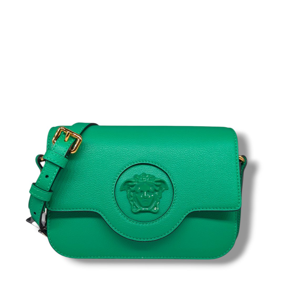 Versace Grained Calfskin La Medusa Flap Shoulder Bag (green)