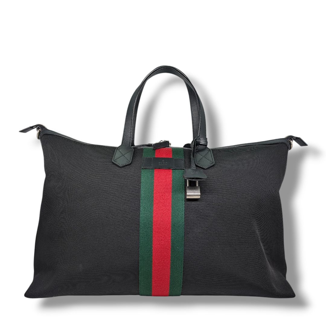 Gucci Black Canvas and Leather Web Duffle Bag