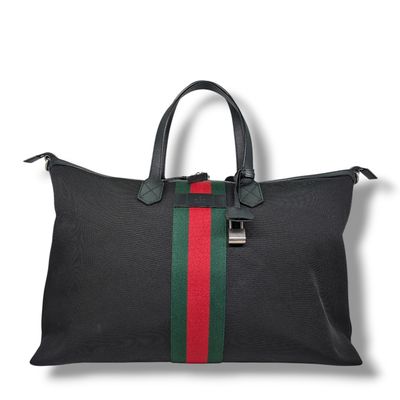 Gucci Black Canvas and Leather Web Duffle Bag