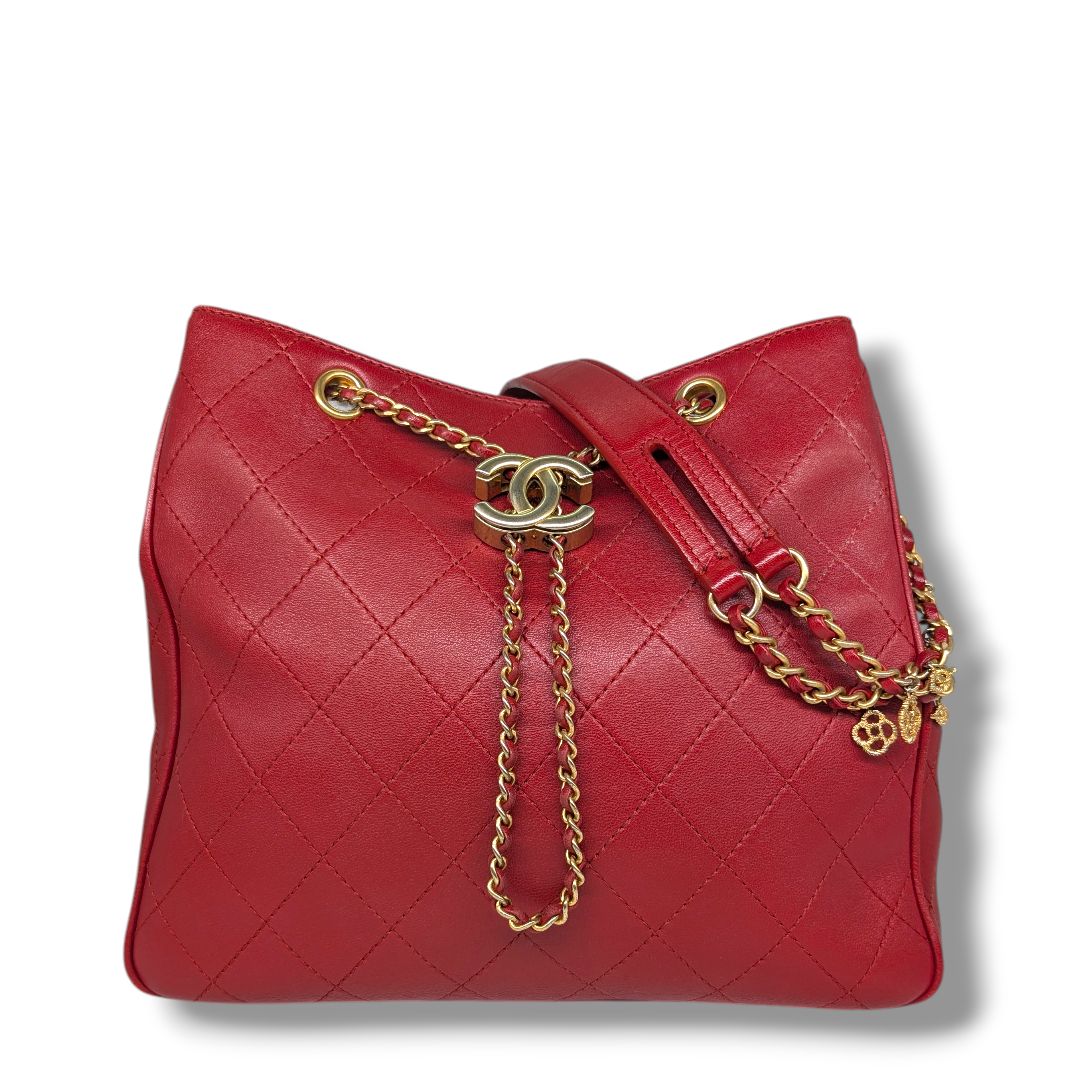 Chanel Calfskin Stiched Small Drawstring Bag