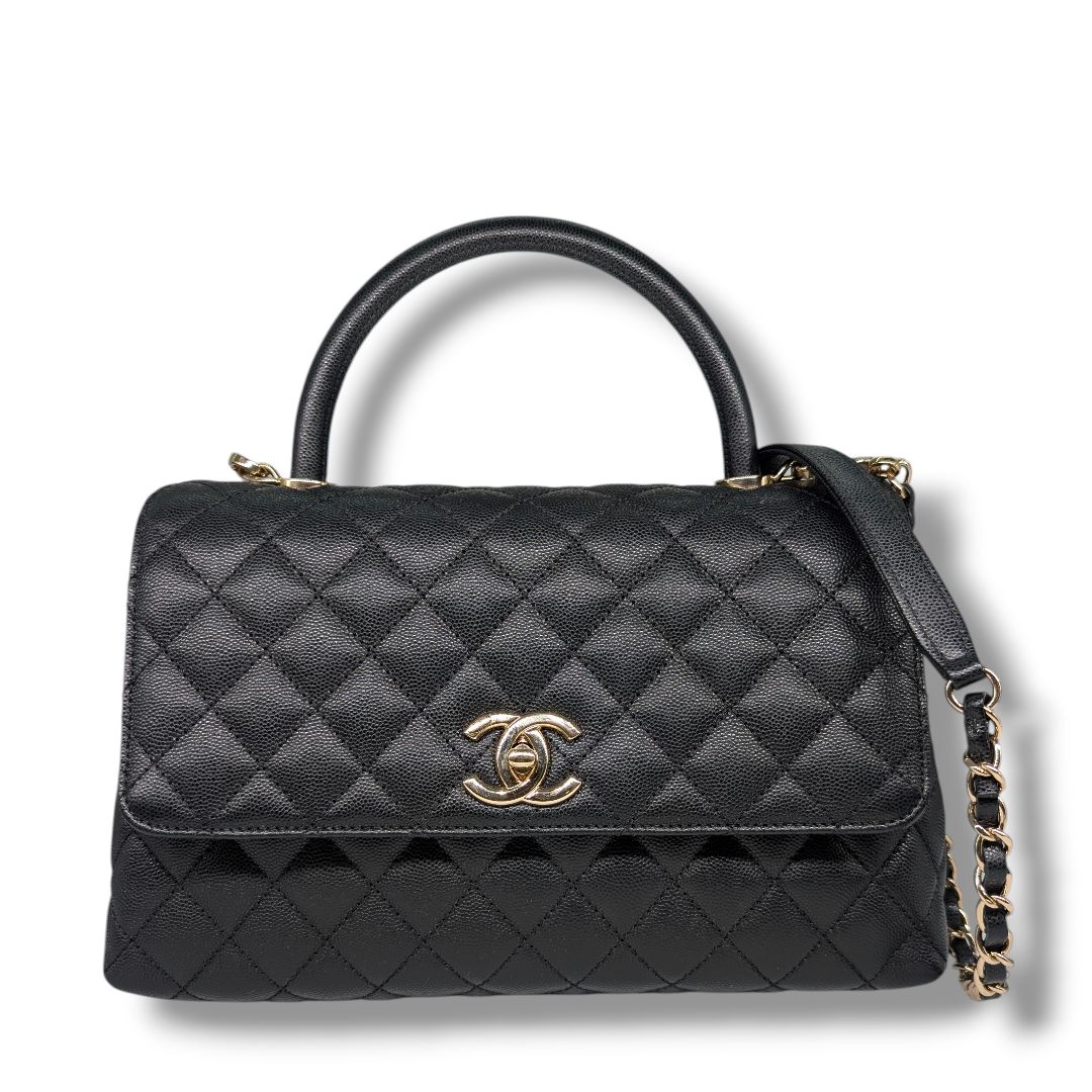 Chanel Black Caviar Quilted Coco Top Handle Small