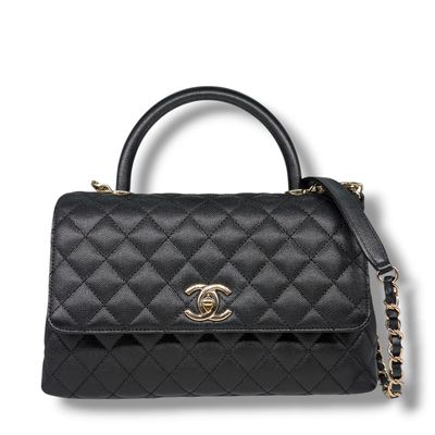 Chanel Black Caviar Quilted Coco Top Handle Small