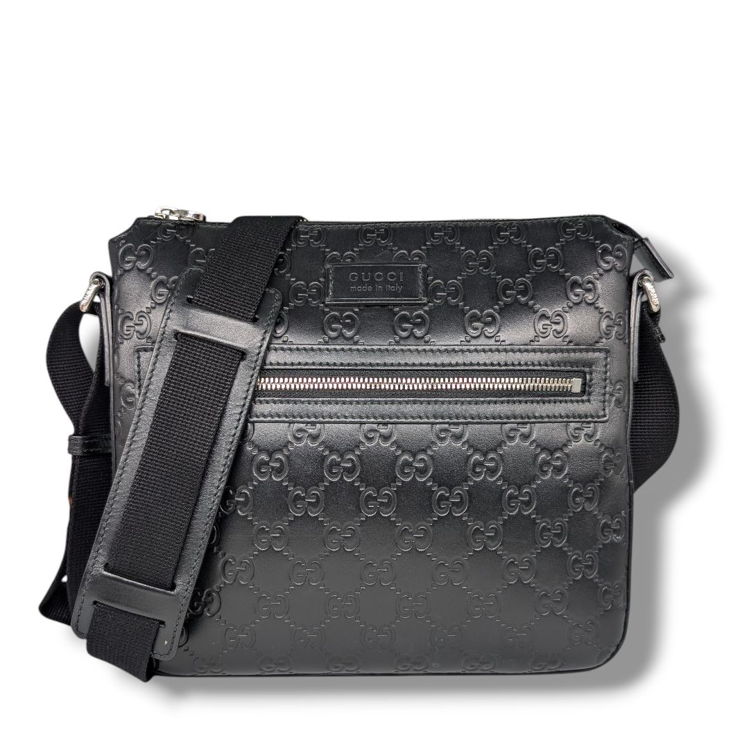 Gucci Guccissima Signature Medium Flat Messenger Bag