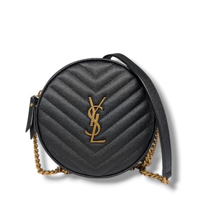 Saint Laurent Grain De Poudre Matelasse Chevron Quilted Round Vinyle Camera Bag.