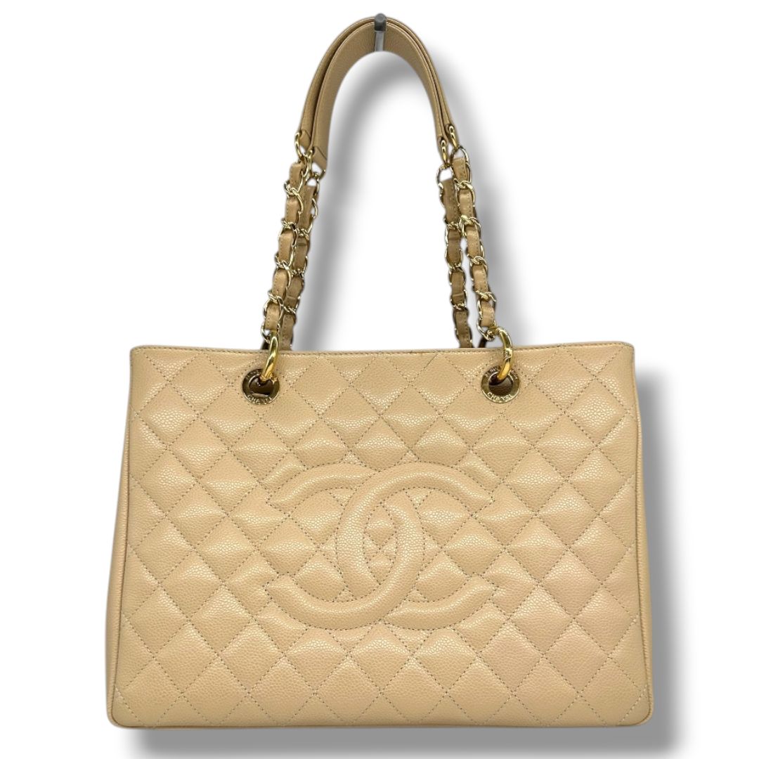 Chanel Caviar Cream Quilted Grand Shopping Tote