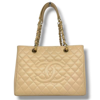Chanel Caviar Cream Quilted Grand Shopping Tote