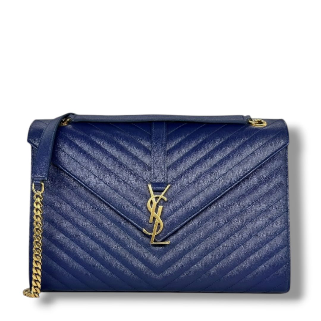 Saint Laurent Grain De Poudre Matelasse Chevron Large Monogram Satchel..