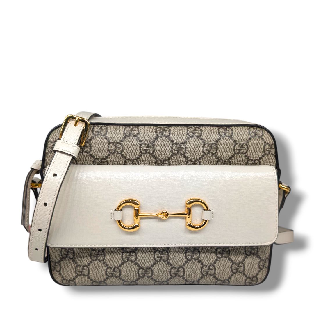 Gucci Horsebit GG Canvas 1955 Flap Pocket Camera Bag.