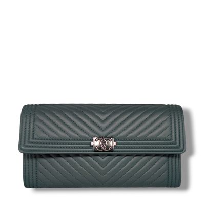 Chanel Lambskin Chevron Quilted Boy Flap Wallet