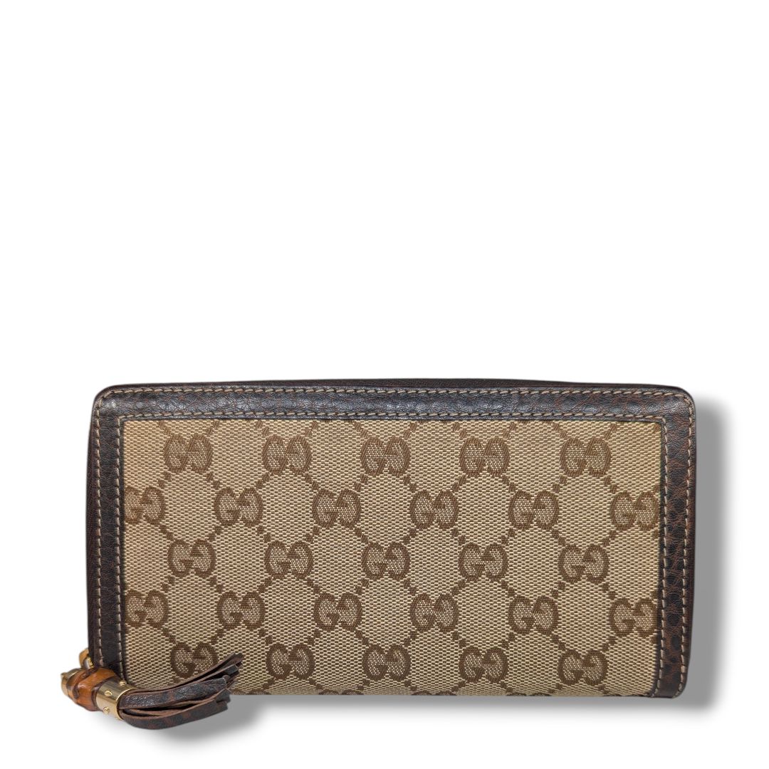 Gucci Monogram Calfskin Bamboo Tassel Zip Around Wallet