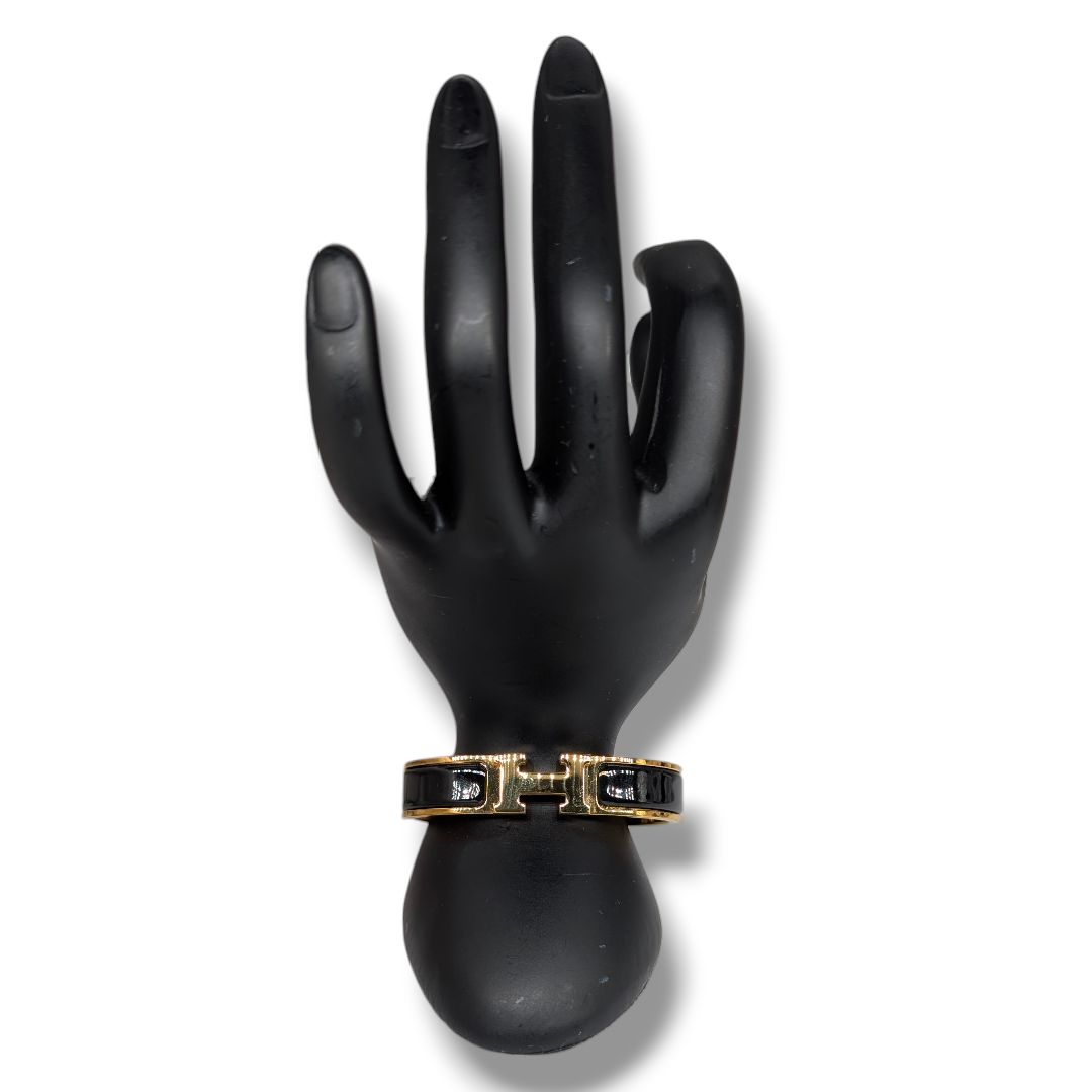 Hermes Black Enamel Narrow Click Clac H Bracelet PM