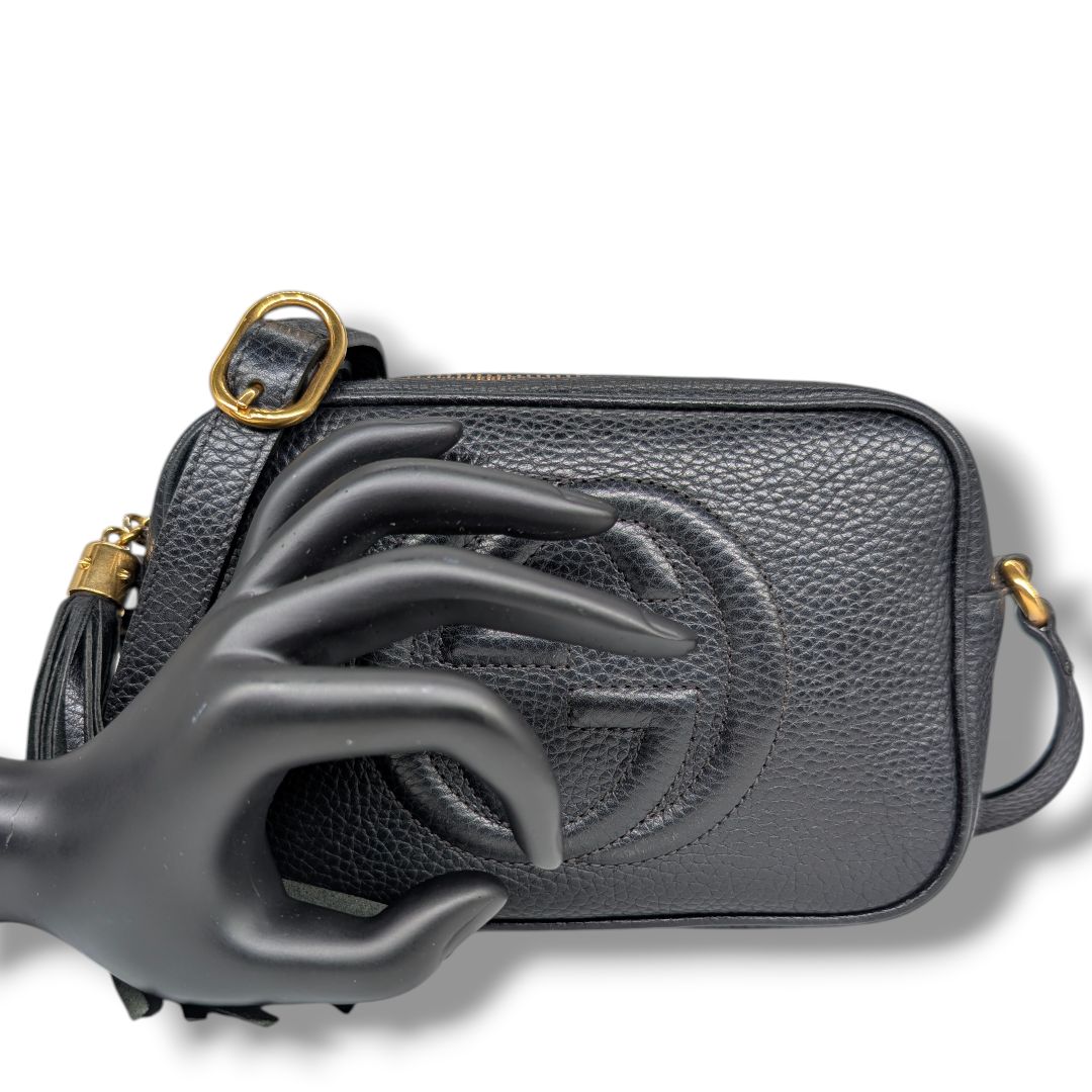 Gucci Black Pebbled Soho Mini Disco Bag.