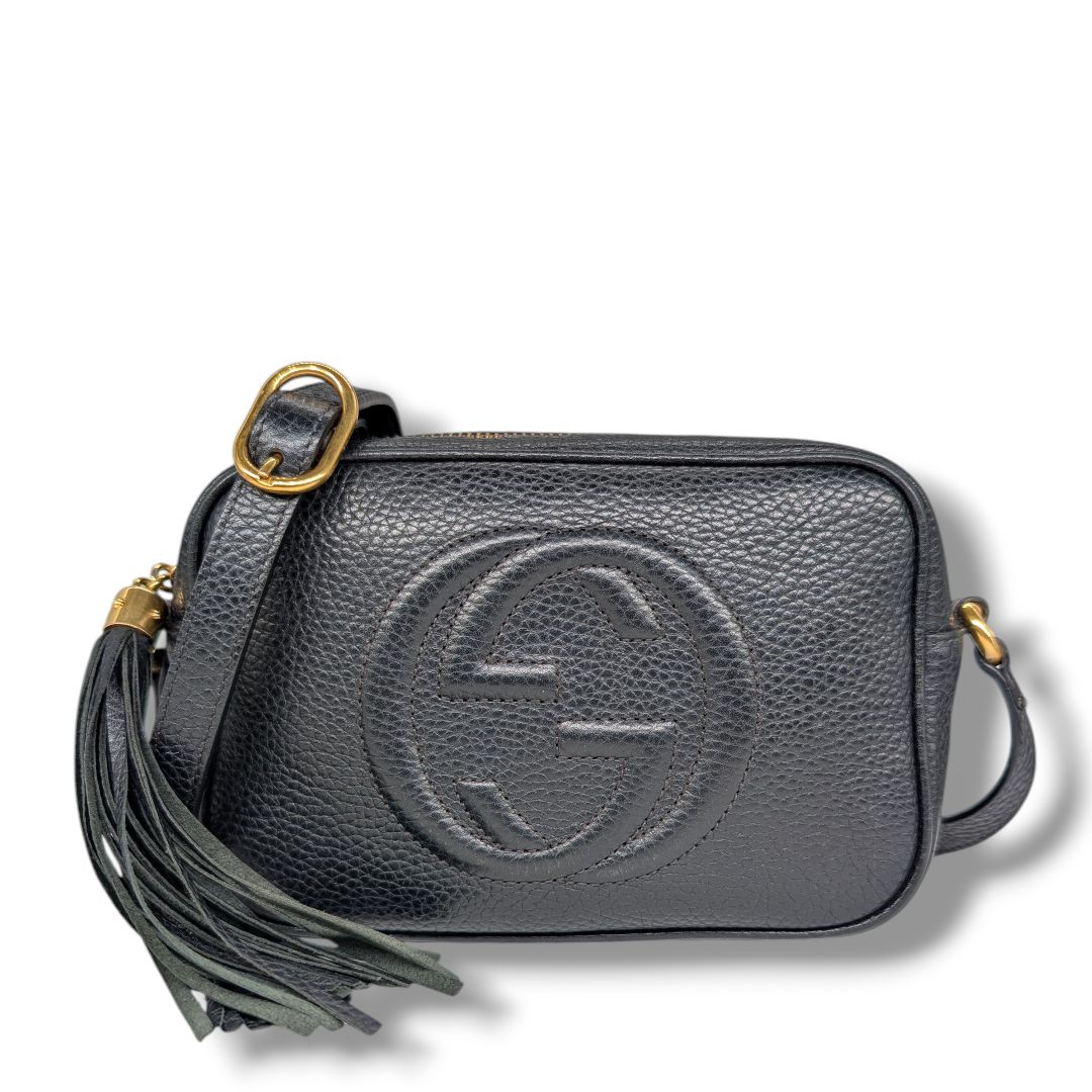 Gucci Black Pebbled Soho Mini Disco Bag.