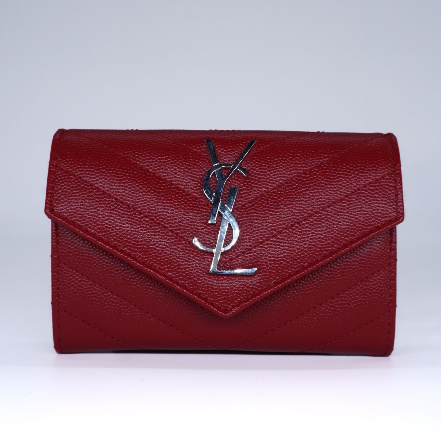 Saint Laurent Grain De Poudre Red Monograam Leather Wallet