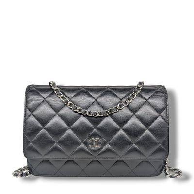 Chanel Black Calfskin Quilted Wallet On Chain