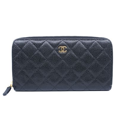 Chanel Caviar Quilted Large Gusset Zip Around Wallet.