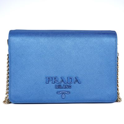 Prada Saffiano Tessuto Nylon Blue Monochrome Chain Shoulder Bag