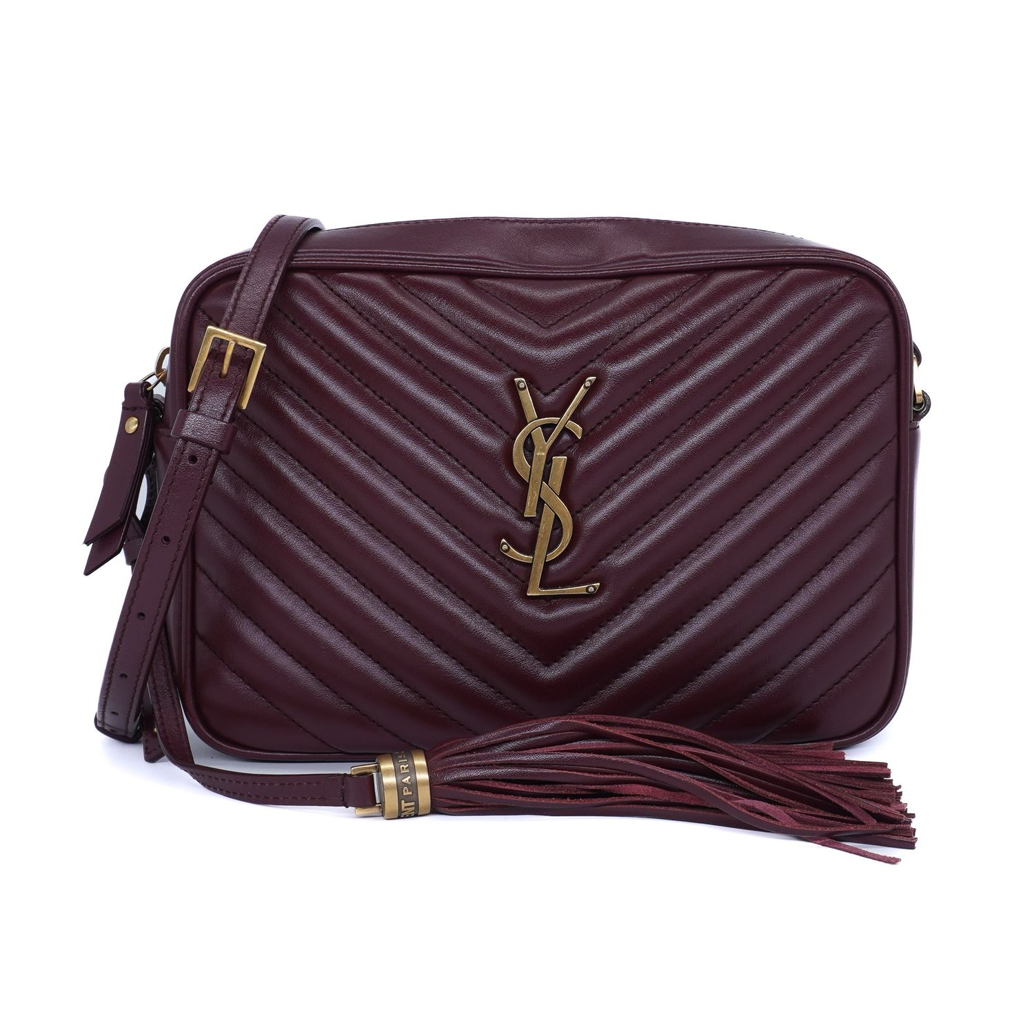 Saint Laurent Burgundy Matelasse Monogram Lou Camera Bag