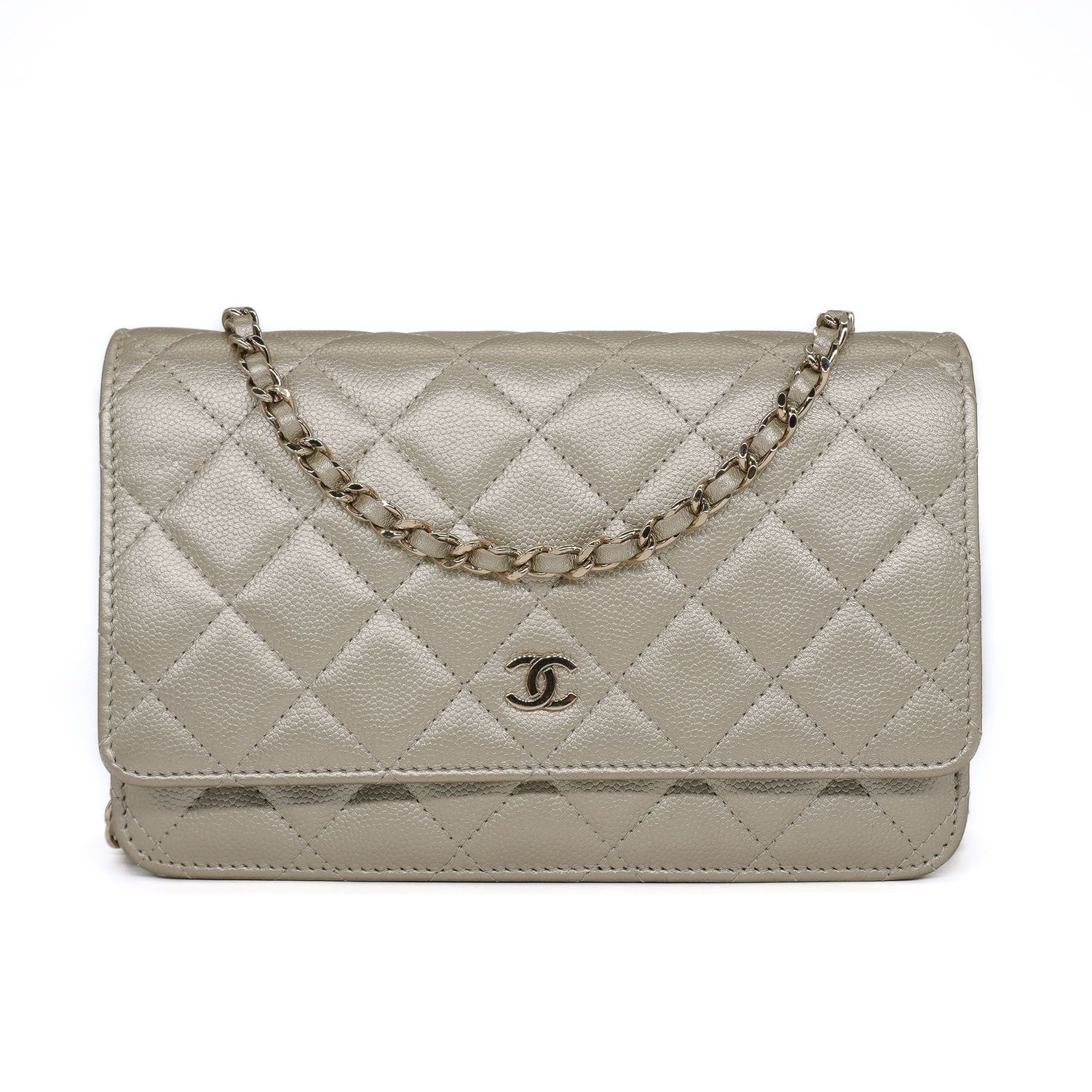 Chanel Metalic Gold Lambskin Quilted Wallet on Chain