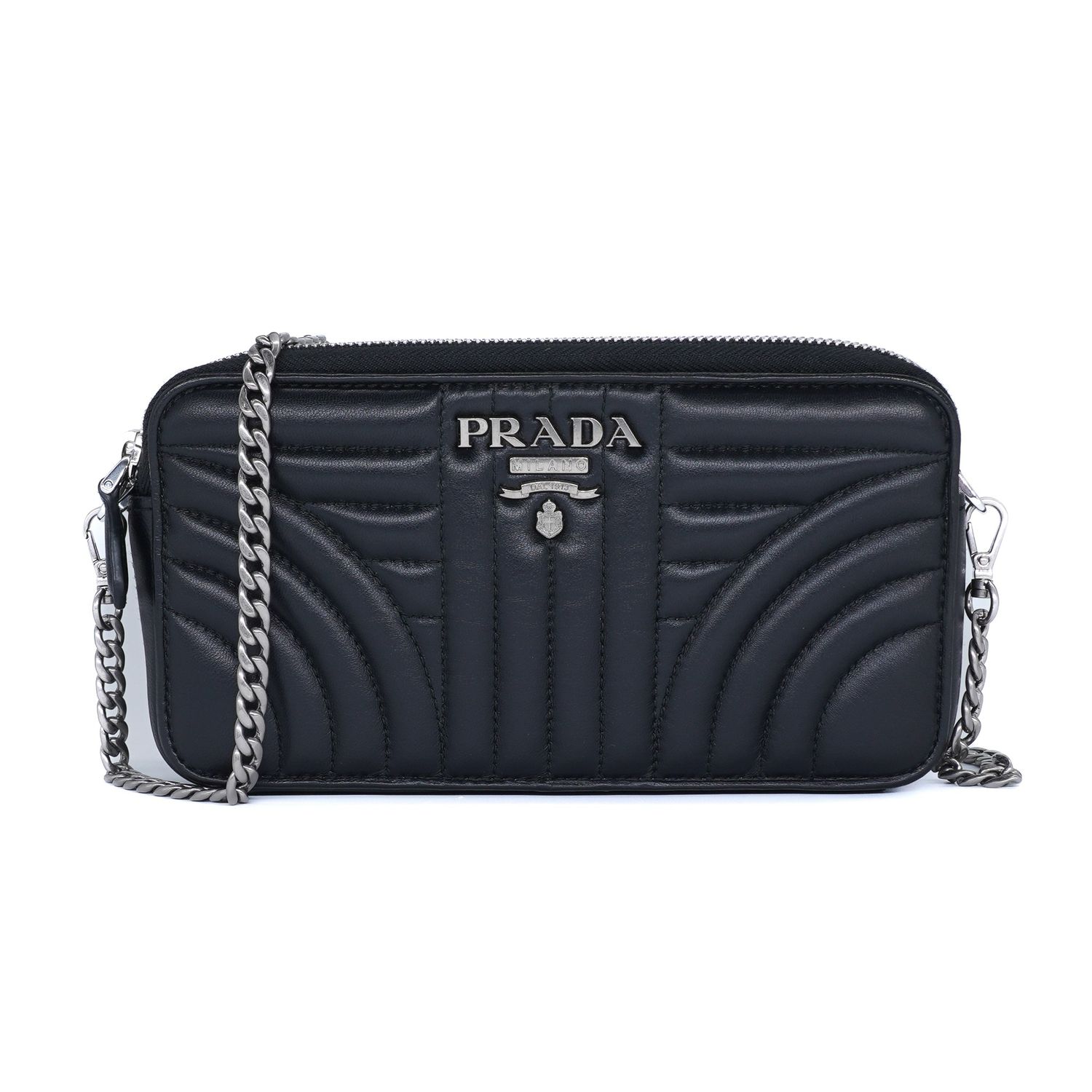 Prada Nappa Impunture Diagramme Black Double Zip Mini Bag