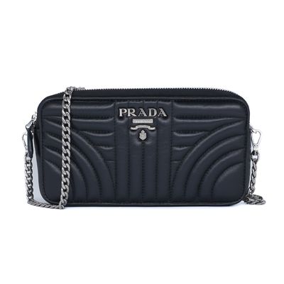 Prada Nappa Impunture Diagramme Black Double Zip Mini Bag