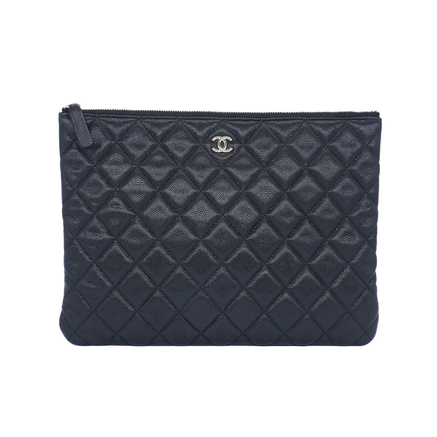 Chanel Black Caviar Quilted Medium Zip Pouch