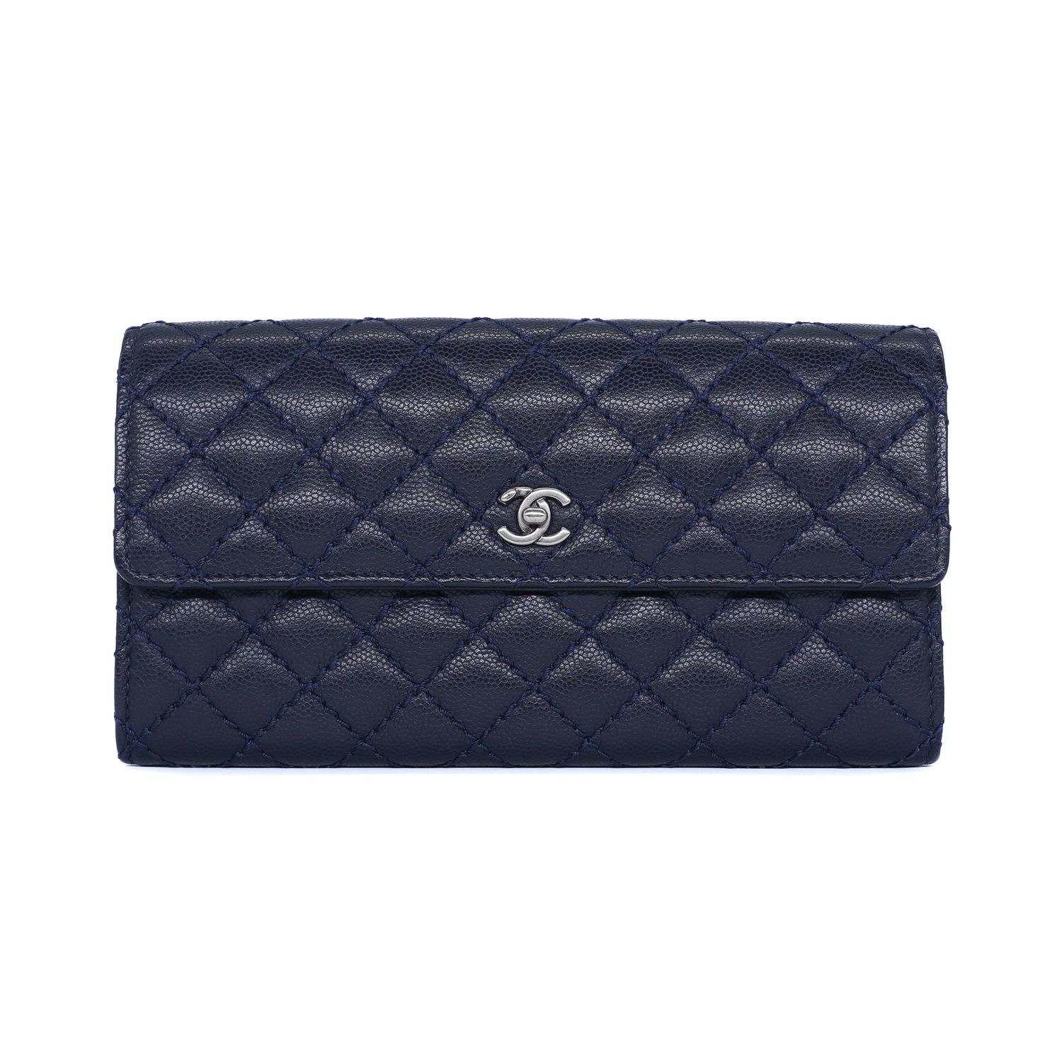 Chanel Navy Caviar Quilted Classic Flap Long Wallet