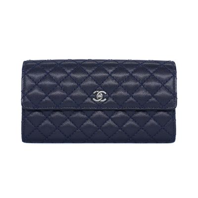 Chanel Navy Caviar Quilted Classic Flap Long Wallet