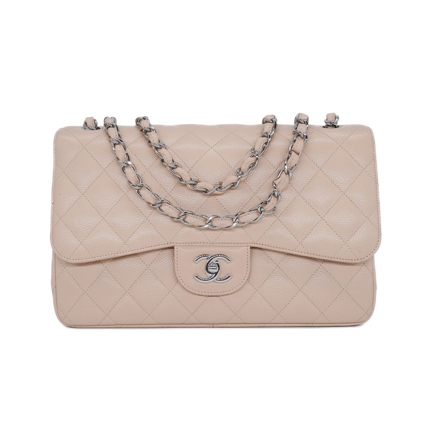 Chanel Tan Caviar Quilted Jumbo Double Flap