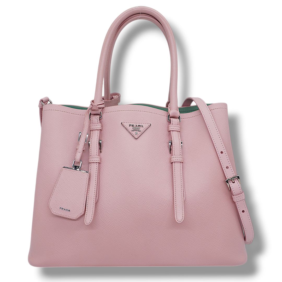 Prada Saffiano Pink Cuir Medium Double Handle Tote