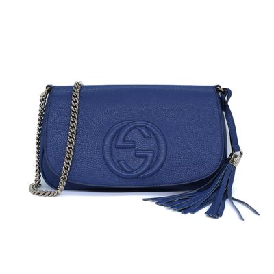 Gucci Blue Pebbled Calfskin Medium Soho Flap Crossbody